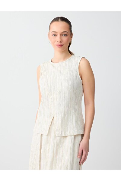 Jimmy Key Μπεζ μελανζέ στενή εφαρμογή, αμάνικη μπλούζα με λαιμόκοψη ποδηλάτου...