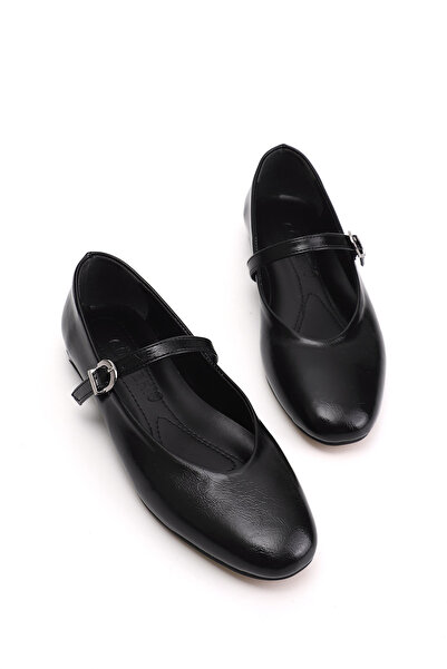 GÖNDERİ(R) Γυναικείες μαύρες μπαλαρίνες Mary Jane με στρογγυλή μύτη