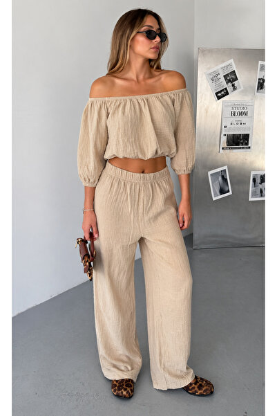 İLKCET MODA Σετ από ύφασμα μουσελίνας Madonna γιακά κάτω επάνω