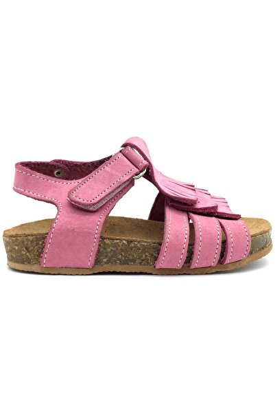 Nubebe Püsküllü Mantar Taban Deri Sandalet Pembe