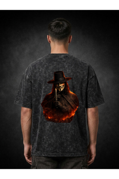 FREAK T-SHIRT تي شيرت أسود كبير الحجم مطبوع عليه Vintage قابل للغسل للجنسين