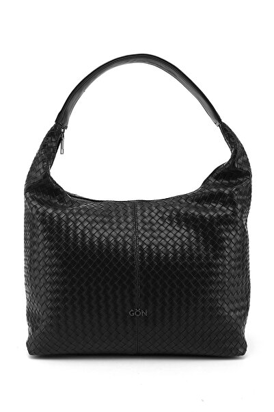 GÖNDERİ(R) Γυναικεία τσάντα ώμου με μαύρο πλεκτό σχέδιο