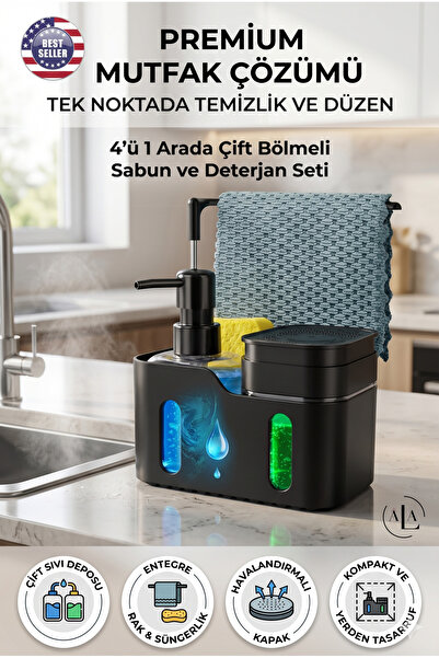 alastore 4 σε 1 θήκη για υγρό σαπούνι κουζίνας με θήκη για σφουγγάρι, θήκη γι...
