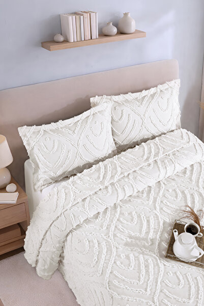 BİRHOME Σετ κουβερλί Mariva Nordic Διπλό Μποέμ με φούντες 240x250 εκ. (κρεμ)