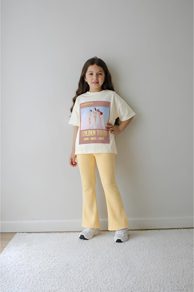 Belya Kids Wear طقم بنطلون ضيق كامل الطول للفتيات بتصميم ذهبي مقاس 47