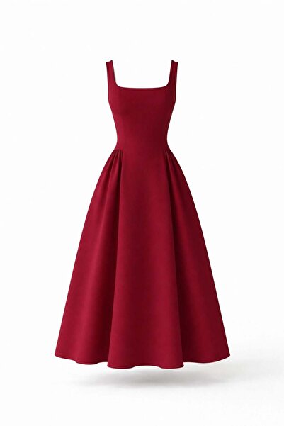 HAZELANNA Φόρεμα μίντι με τετράγωνο γιακά σε μπορντό χρώμα