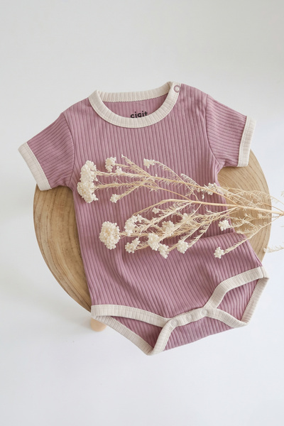 Cigit Μπλουζάκι με ανοιχτούς ώμους με ρέλι για ηλικίες 0-3, λιλά