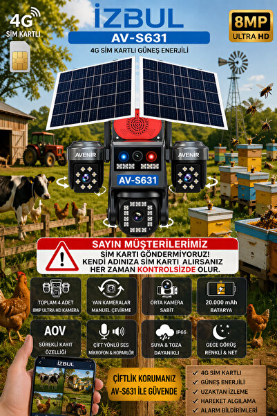 AVENİR 4g Sim Kartlı Solar Optik 10 X Zoom 4 Mp,2 Lens, Güçlü Batarya,kalitel...
