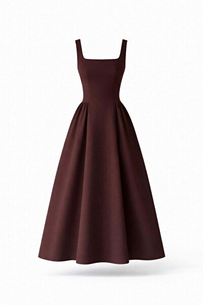 HAZELANNA Καφέ μίντι φόρεμα με τετράγωνο λαιμόκοψη