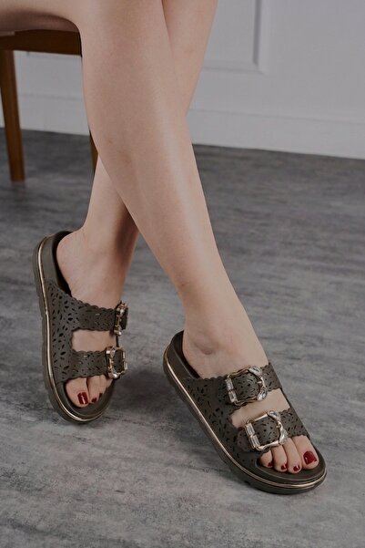 Nstil Καφέ Κομψές Γυναικείες Παντόφλες με Πέτρες και Χρυσές Λεπτομέρειες, 1 Ζ...