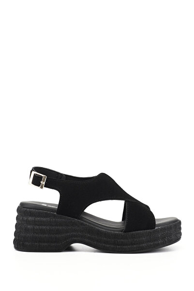 GÖNDERİ(R) Γυναικεία μαύρα σουέτ πέδιλα με τακούνι