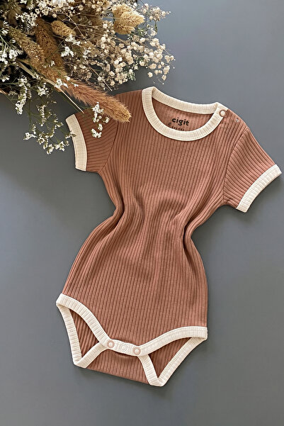Cigit Κορμάκι με ανοιχτούς ώμους με ρέλι για 0-3 ετών, καφέ χρώμα