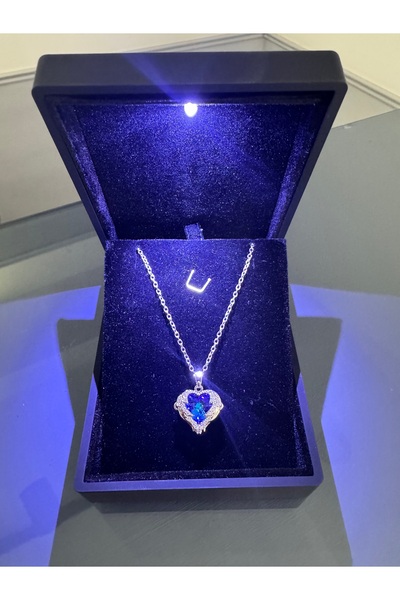 shop IŞIKLI KUTUDA MAVİ OKYANUS KALBİ KOLYE ÇELİK