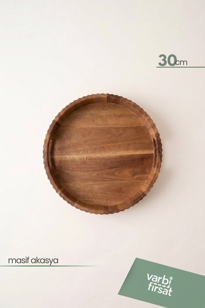 Varbifırsat 30 cm Round Acacia Wood Presentation Tray |   Natural Serving Tray