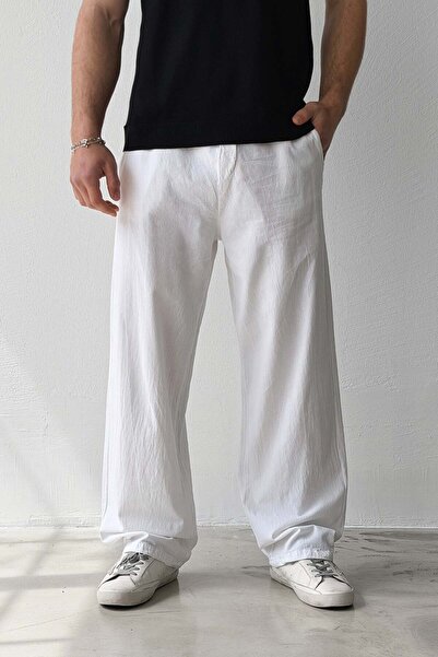 Flaw Wear Pantalone od platna sa elastičnim strukom, udobnog kroja, bele