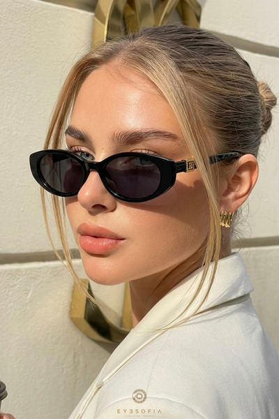 Eyesofia Gardenya Slim Black Ultra Light Black Women's Sunglasses with Gold A...