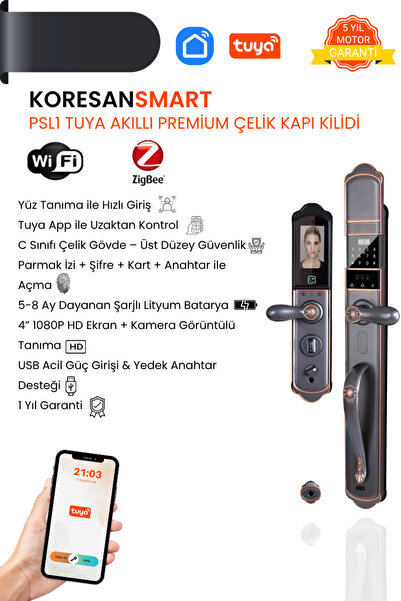 koresan Tuya PSL1 Akıllı Premium Çelik Kapı Kilidi