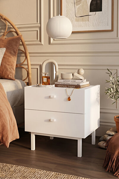 Yurudesign Luke Komodin 2 Çekmeceli Ahşap Ayaklı Beyaz LK1-W