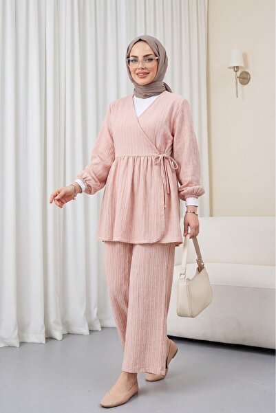 Modamorfo Internally Tied Tunic and Wide-Legged Trousers Set - Mink