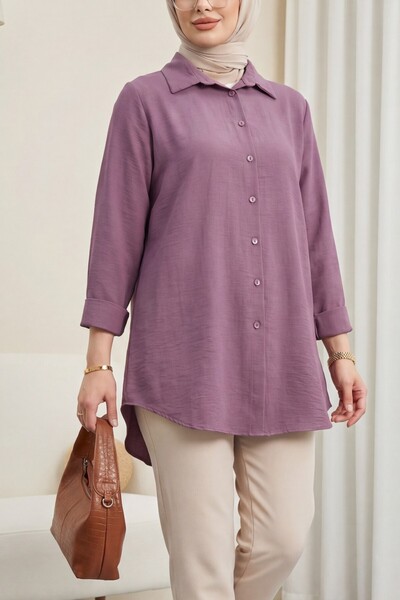 Modamorfo Πουκάμισο ποπλίνα με μακριά κουμπιά στην πλάτη - βερίκοκο