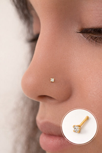 Sacce Scarves&Accessories 316 L Çelik 2 mm Tektaş Hızma Burun Piercingi Gold ...