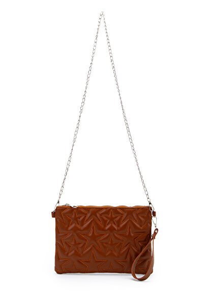 minebag Dikişli Clutch Suni Deri Star Kadın Yıldız Çanta Taba
