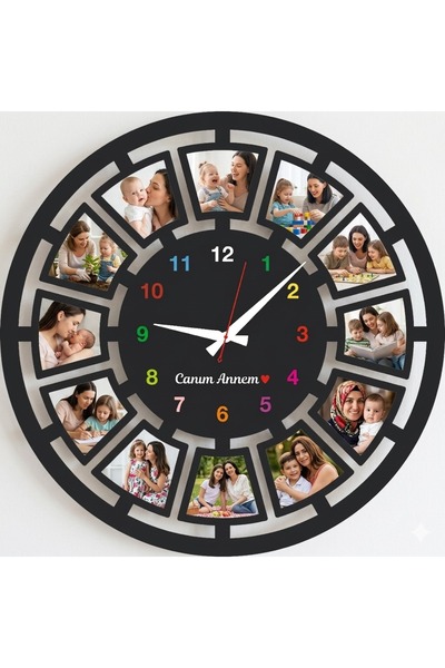 Kapbirhediye KİŞİYE Özel 12 Resimli Duvar Saati (2) 4 mm KALINLIĞINDA 40cm x ...