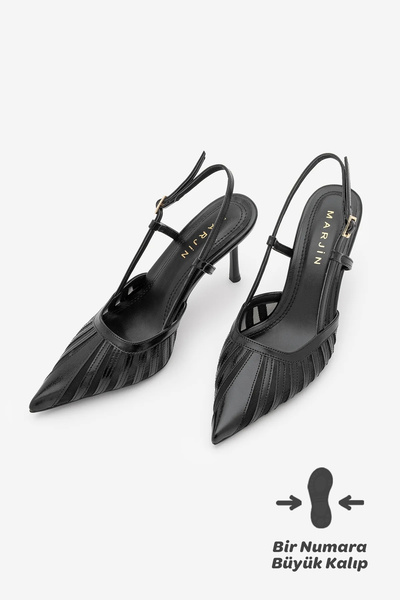 Marjin Γυναικεία παπούτσια στιλέτο με μυτερή μύτη, λουράκι στην πλάτη, λεπτομ...