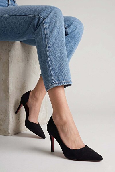 Modezya Γυναικείο στιλέτο Leona Black Suede με ανοιχτό εσωτερικό μέρος και μυ...