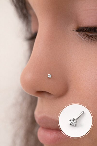 Sacce Scarves&Accessories 316 L Çelik 2 mm Tektaş Hızma Burun Piercingi Gümüş...