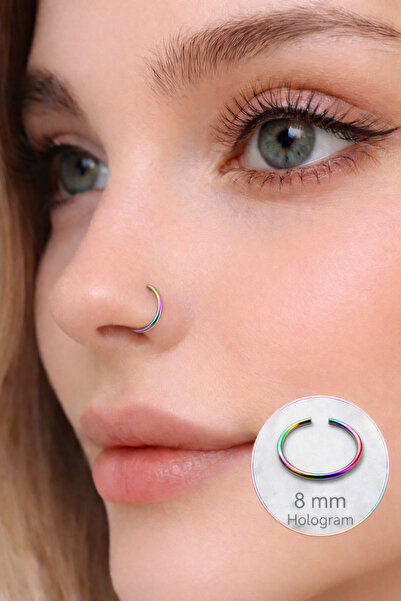 Sacce Scarves&Accessories Hologram Renkli 8 mm Çelik Halka Hızma Burun Piercingi