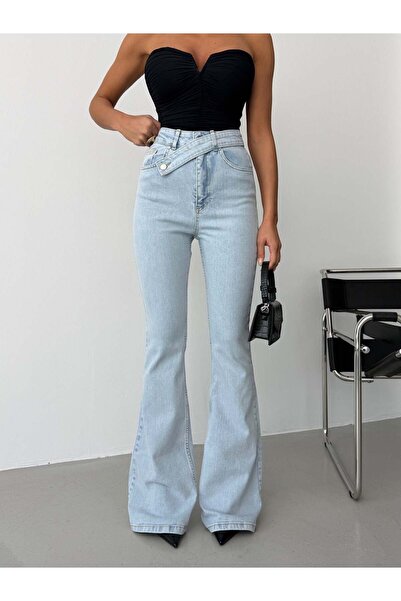 HerTon Pantaloni de damă antracit cu talie înaltă și picior larg - Denim 100%...