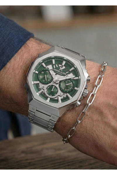Daniel Klein Erkek Gümüş Multi Fonksiyonlu Metal Kordon Kol Saati - Yeşil Kro...