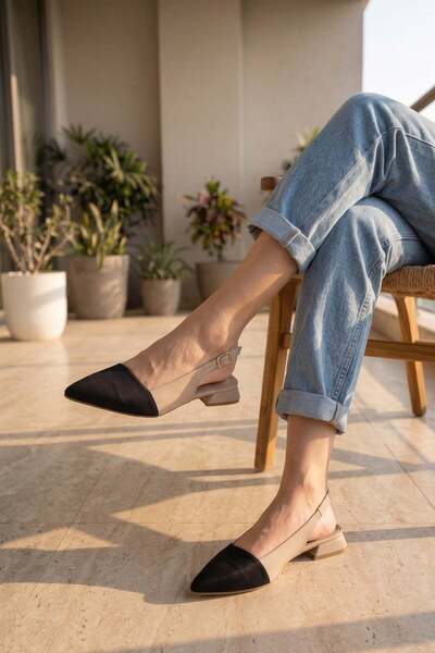 Modezya Γυναικεία παπούτσια με τακούνι Ophelia Beige Satin Black Satin με λου...