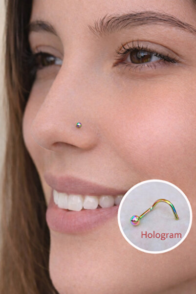 Sacce Scarves&Accessories 316 L Çelik Hologram Renkli Top Hızma Burun Piercin...