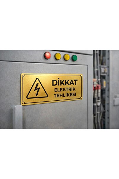 Outdoor One Caution Electrical Hazard Gold Metal Warning Sign 10X25 cm – Indu...