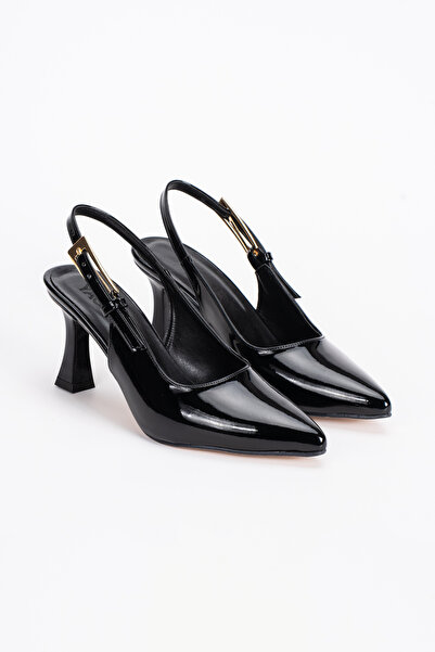 moun shoes Γυναικείο μαύρο λουστρίνι Με λεπτομέρεια αγκράφας Στιλέτο