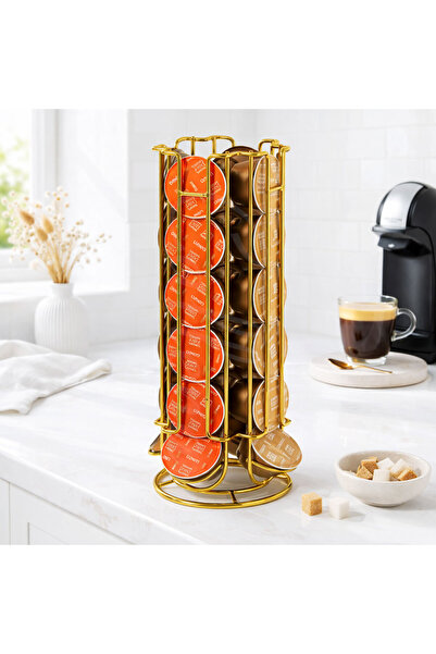 Callena Suport pentru 24 capsule Dolce Gusto, oțel, vertical, auriu, 32x11 cm