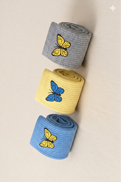 İpeksi 3 Pairs of Butterfly Cotton College Socks – Non-Sweat, Comfortable
