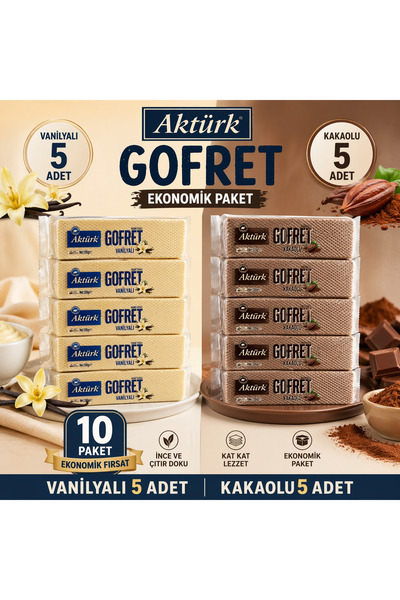 Aktürk AKTÜRK GOFRET 200 GR 5 ADET KAKAOLU GOFRET , 200 GR 5 ADET VANİLYALI G...