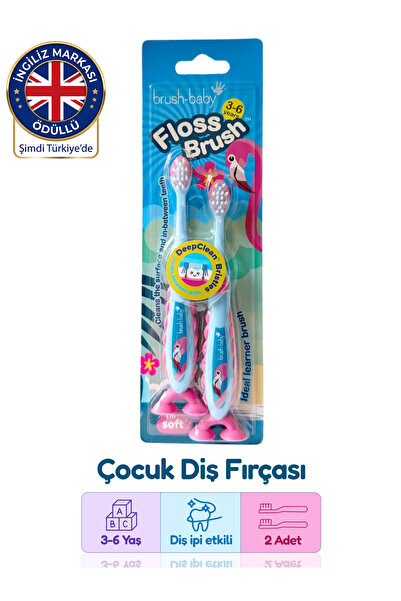 Brush-Baby Çocuk Diş İpi Etkili Yumuşak Diş Fırçası - Flamingo - Çiftli Paket...