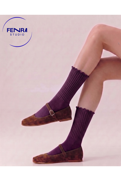 FENRA STUDIO Γυναικείες κάλτσες ντέρμπι χωρίς ραφές, μωβ, με βολάν, βαμβακερές