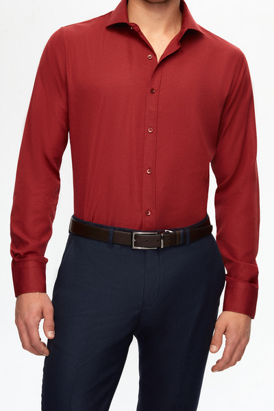 D'S Damat Ds Damat Slim Fit Claret Red Classic Tie Collar Μακρύ μανίκι Εύκολο...