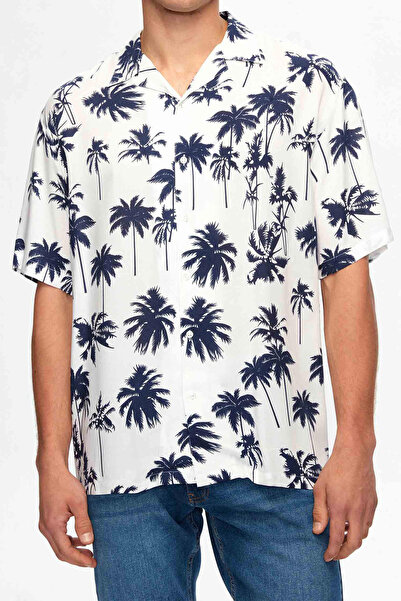 D'S Damat Ds Damat Χαλαρό Λευκό Μοτίβο Φοίνικα Κοντομάνικο Καλοκαιρινό πουκάμ...