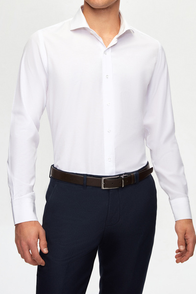 D'S Damat Ds Damat Slim Fit Λευκό Κλασικό Μακρύ μανίκι πουκάμισο που σιδερώνε...