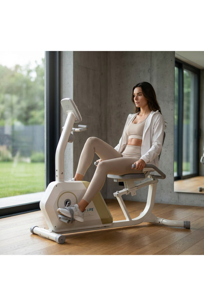 MY LIFE FITNESS دراجة جالس مع مسند ظهر مريح – جهاز كارديو منزلي بـ 14 مستوى مقاومة