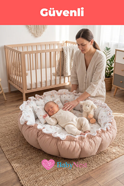 Babynest Yuvarlak Yatak/oyun Minderi Ve Yastığı Kahve Pike Gökkuşağı