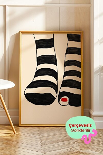 ArtDropsco Minimal Siyah Beyaz Çorap Tablo Modern Duvar Tablosu Poster Çerçev...
