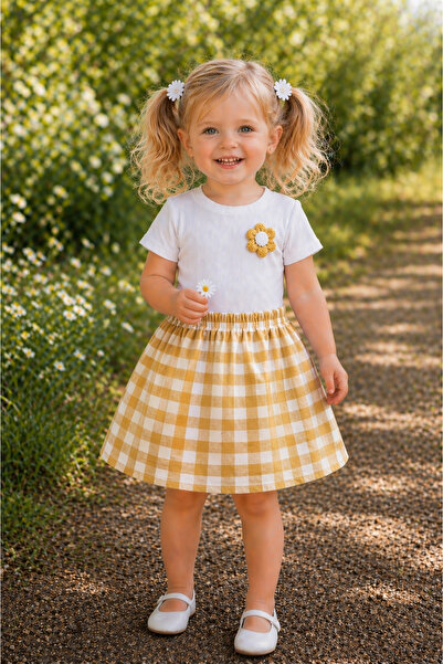 ygz junior Daisy Print Stretchy Camisole Bodysuit and Waffle Plaid Skirt 2-Pi...