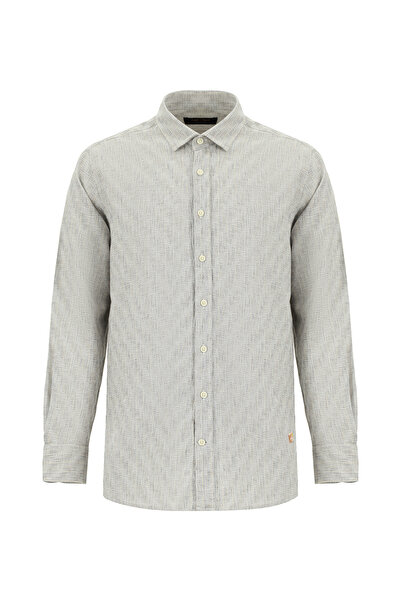 Abdullah Kiğılı Αθλητικό βαμβακερό λινό πουκάμισο με μακρυμάνικο κανονική εφα...